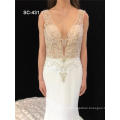 High Quality Custom Made Stunning Tulle & Satin V-Neckline Mermaid Wedding Dresses With Lace Appliques and beading